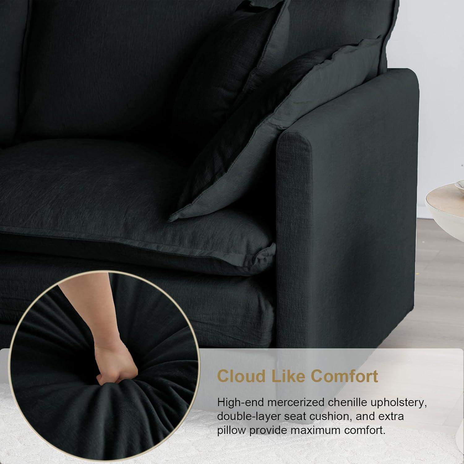 Black Chenille Oversized Modern Upholstered Armchair with Pillow