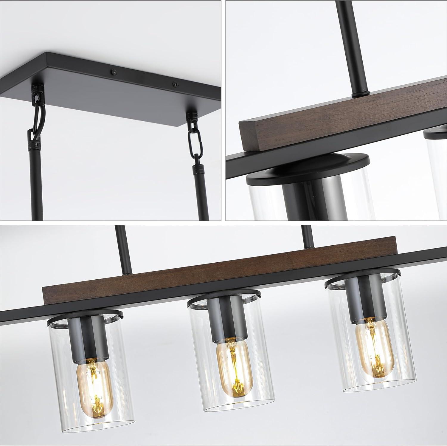 Black and Wood 5-Light Linear Island Chandelier