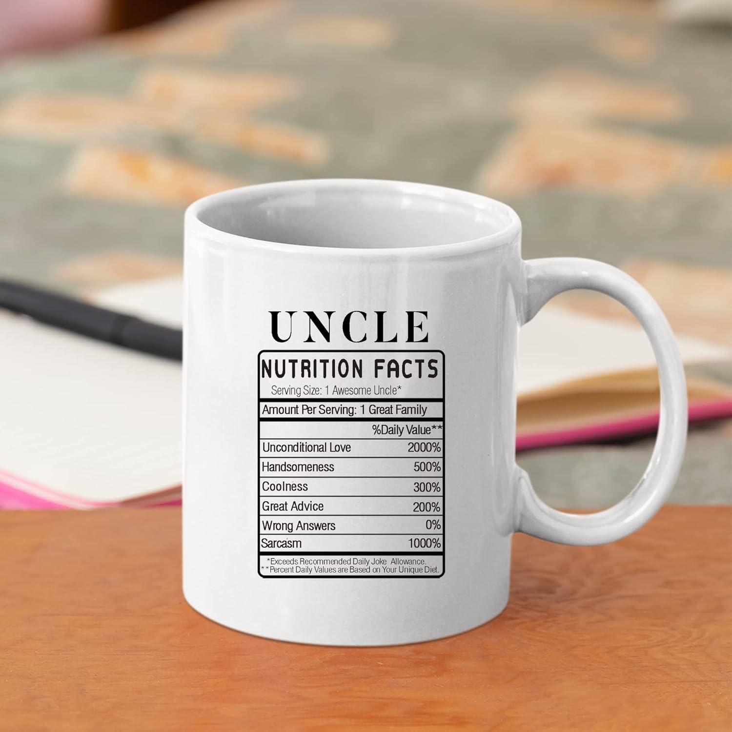 Uncle Nutrition Facts Label From Niece Nephew Brother Sister Father's Day New Uncles Funny Family Reunion Ceramic Coffee Mug 11oz White Novelty Drinkware