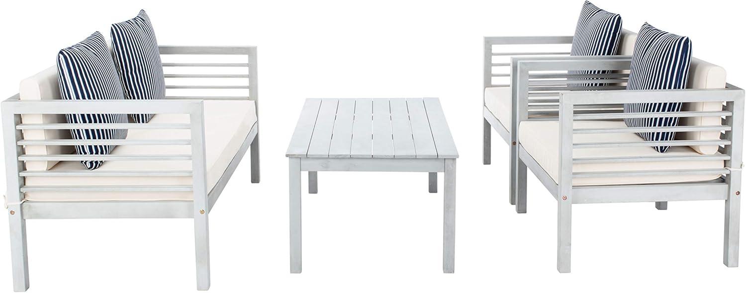 Alda 4 Piece Set - Indoor/Outdoor - PAT7033 - Grey/Beige + Thin Stripe Pillow - Safavieh