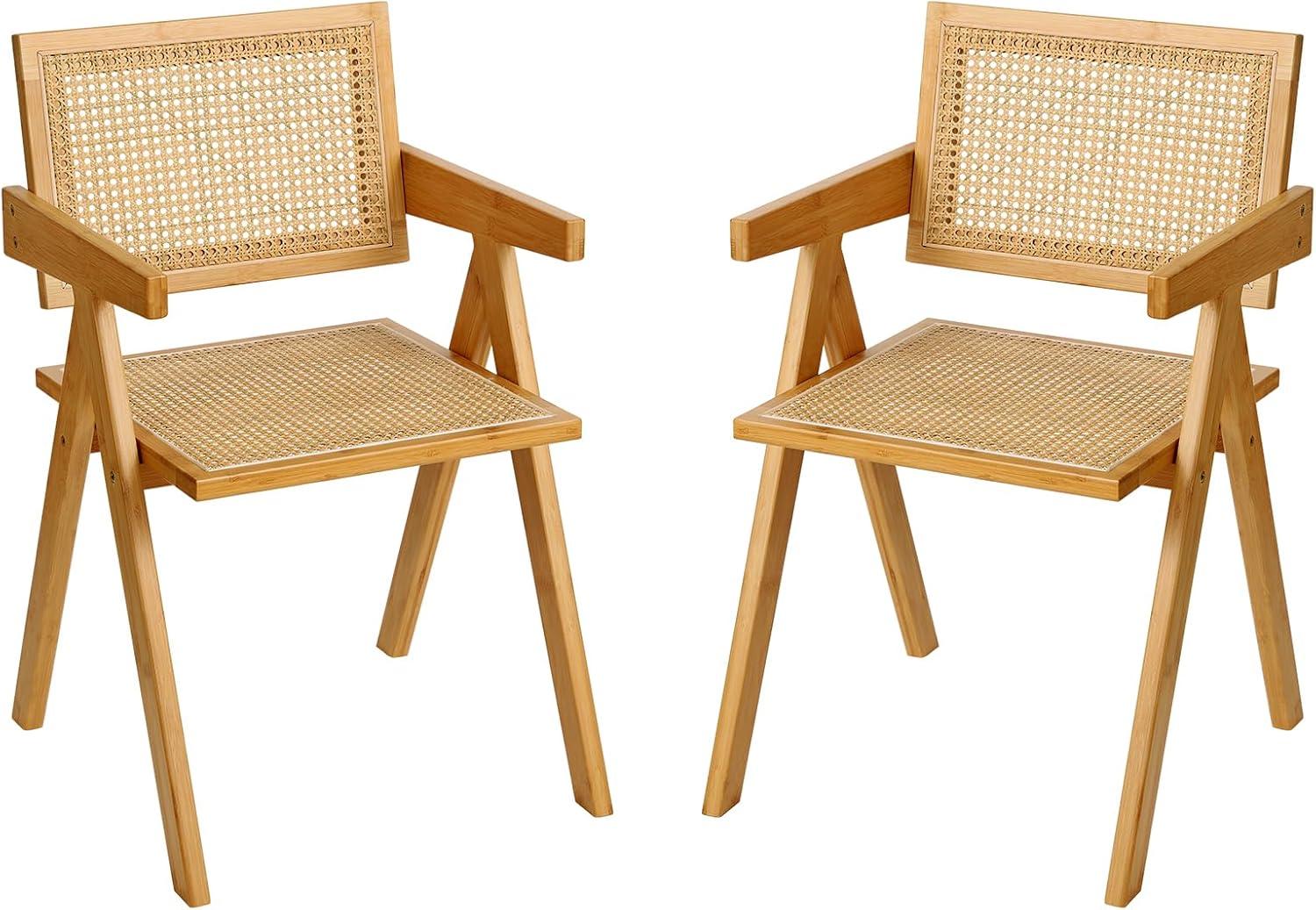 Galaxera Set of 2 Rattan Accent Chairs Century Dining Armchair Bamboo Frame Kitchen