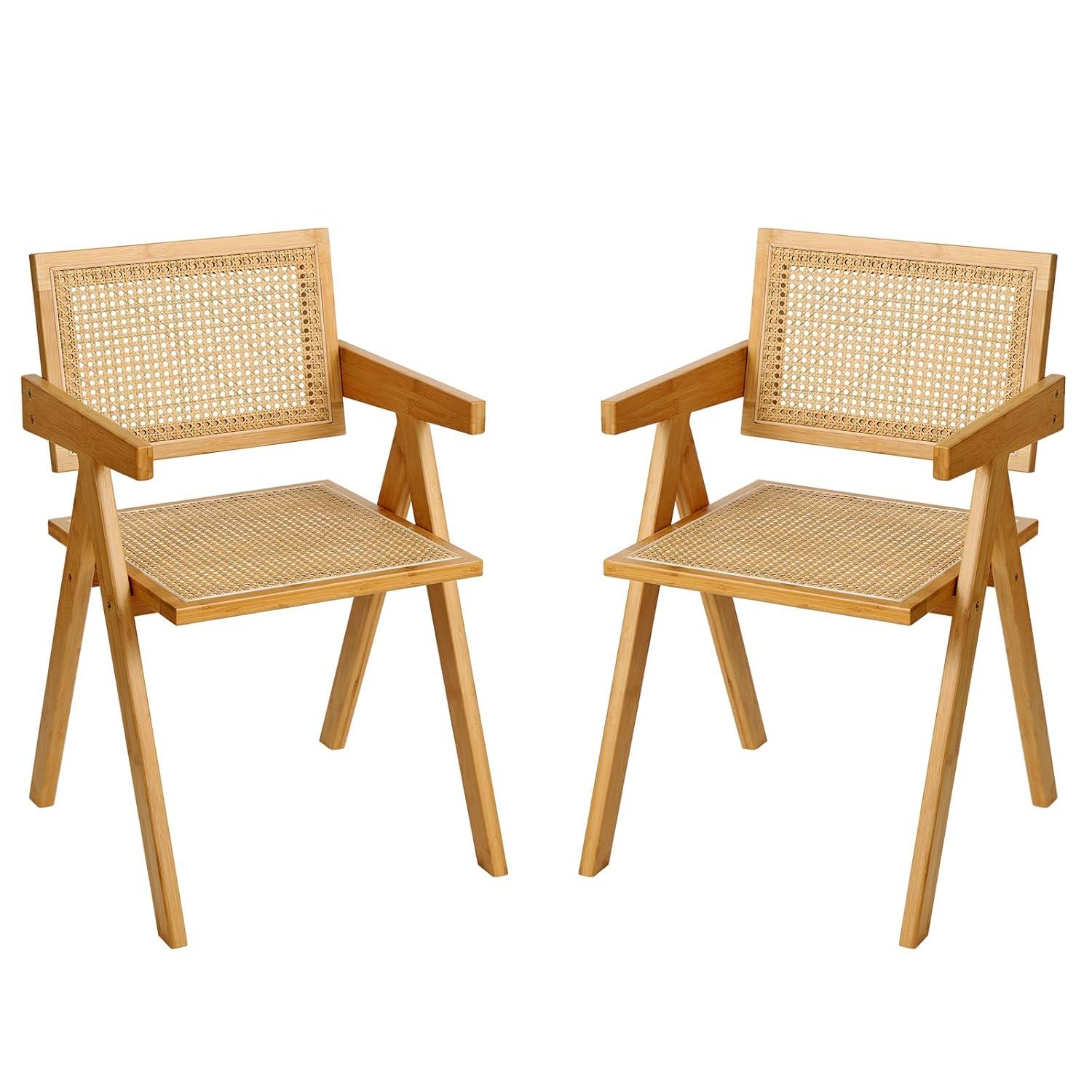 Galaxera Set of 2 Rattan Accent Chairs Century Dining Armchair Bamboo Frame Kitchen