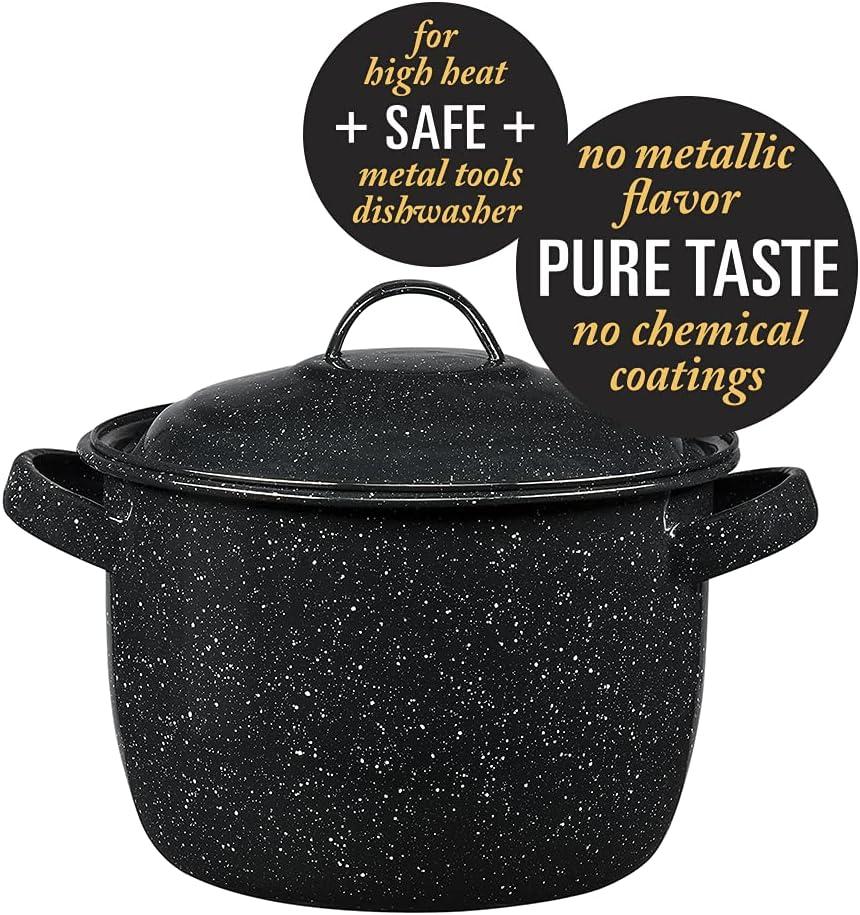 Granite Ware Porcelain Enamel Pot With Lid 8.6 in. 4 qt Black