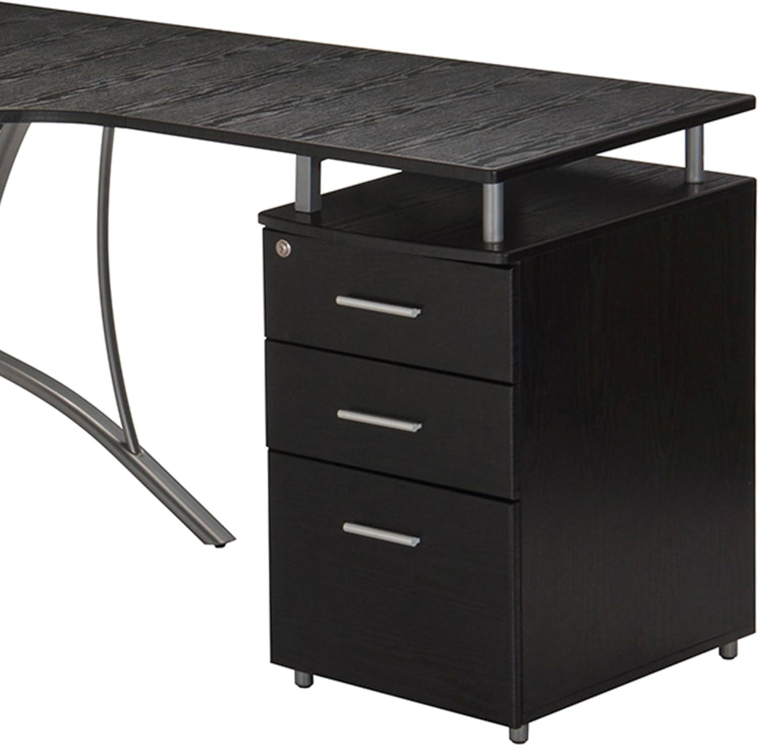 Modern L Shaped Computer Desk with File Cabinet and Storage Espresso Brown - Techni Mobili