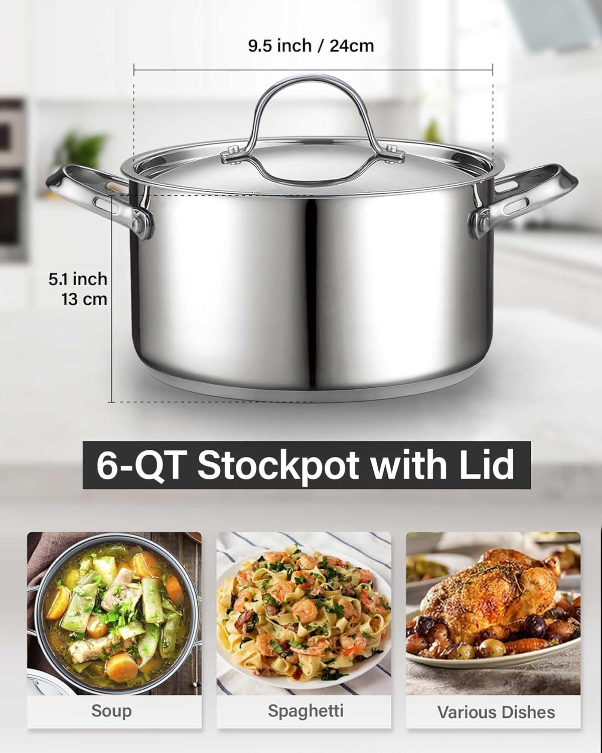 Cooks Standard 18/10 Stainless Steel Stockpot 6-Quart, Classic Deep Cooking Pot Canning Cookware Dutch Oven Casserole with Stainless Steel Lid, Silver