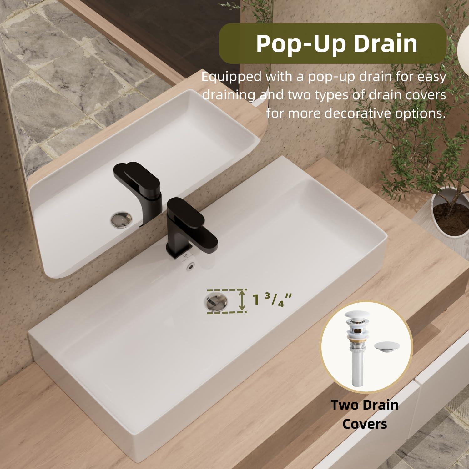Los Flexi Los Flexi 43" x 16" Extra Large Trough Sink, Dual Faucet Holes, Wall-Mount Install, Pop-Up Drain WFLFBSTM04-01