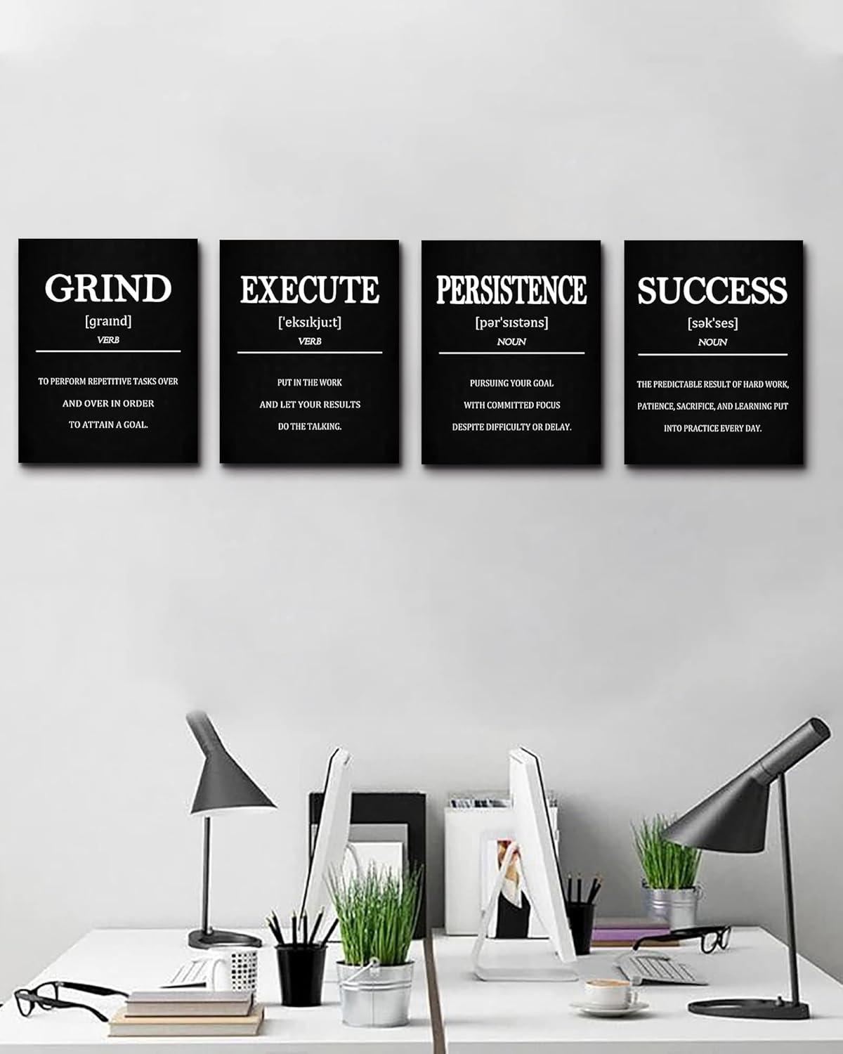 Drsoum Inspirational Office Wall Art Motivational Quotes Wood Framed Canvas Posters 8"x10"x6PCS