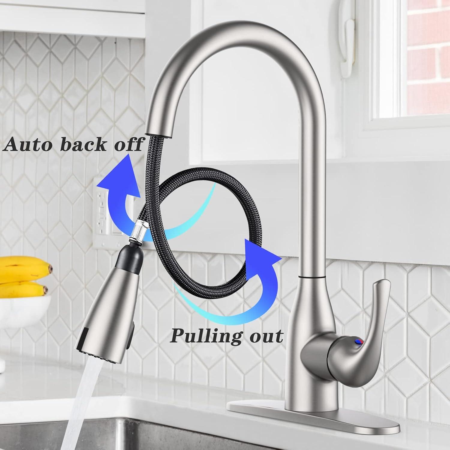 Kitchen Faucet with Pull Down Sprayer, Double Sensor Pulldown Faucet, High Arc Single Handle Faucet for 3 Hole Deck Mount