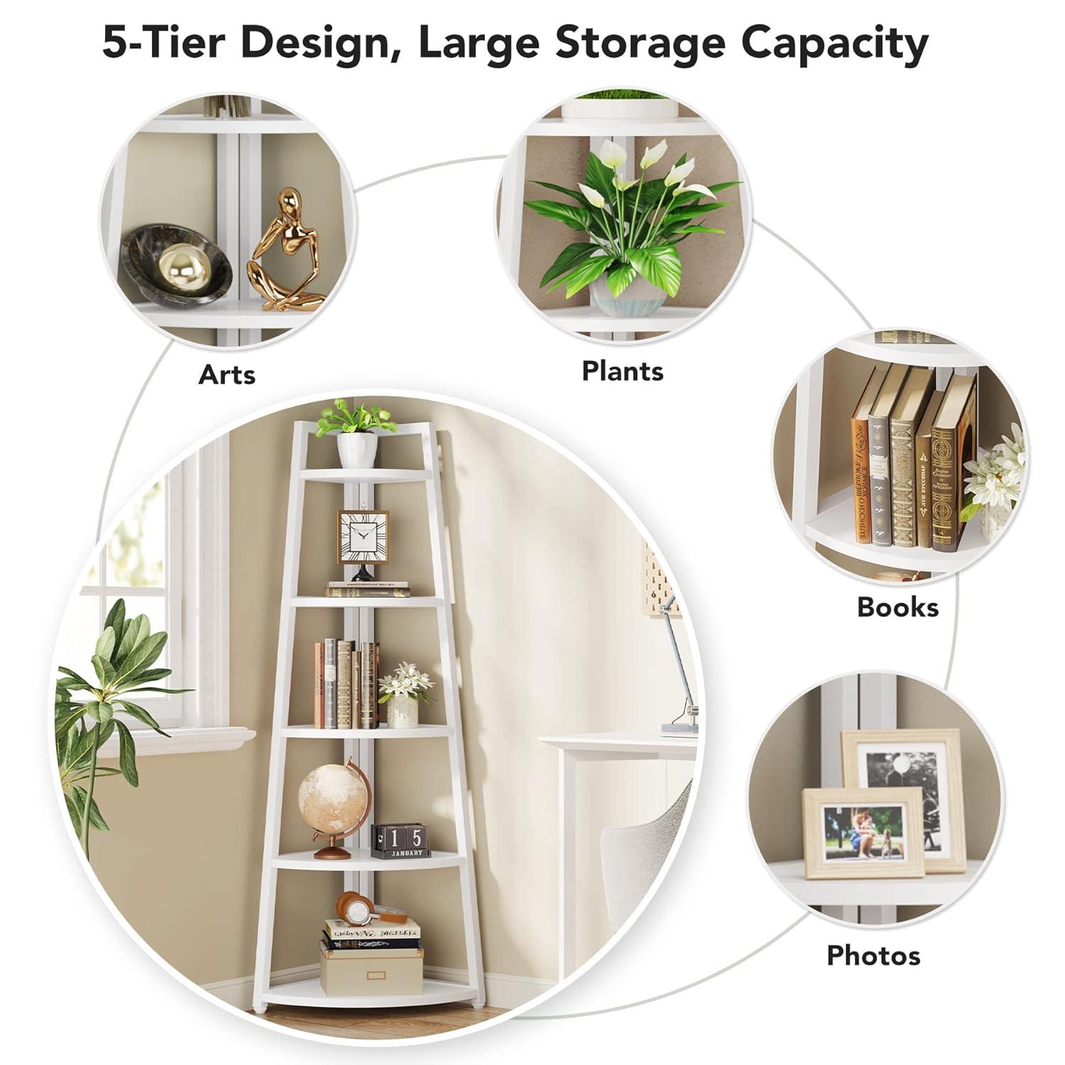 Hommoo 5-Tier Corner Shelf, 70" Tall Corner Ladder Shelf Small Bookshelf White