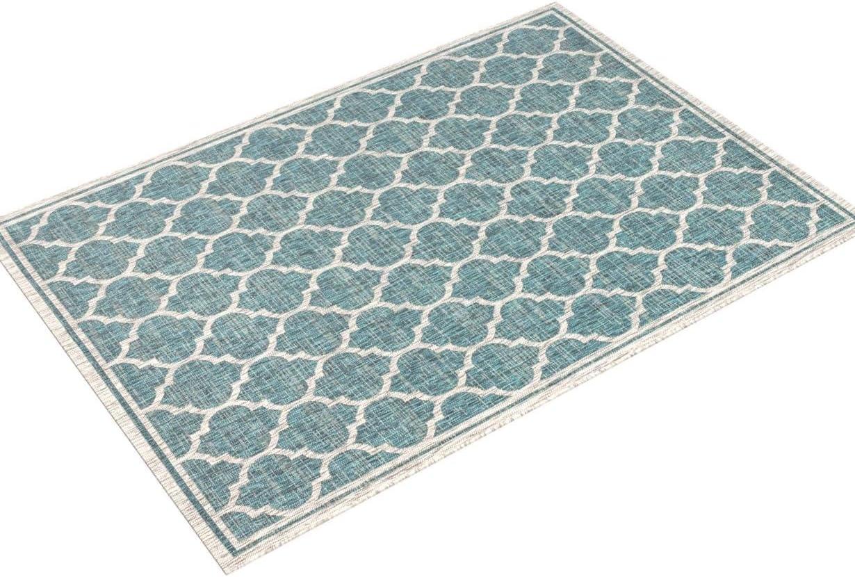 3'x5' Trebol Moroccan Trellis Textured Weave Indoor/Outdoor Area Rug, Teal/Gray - JONATHAN Y