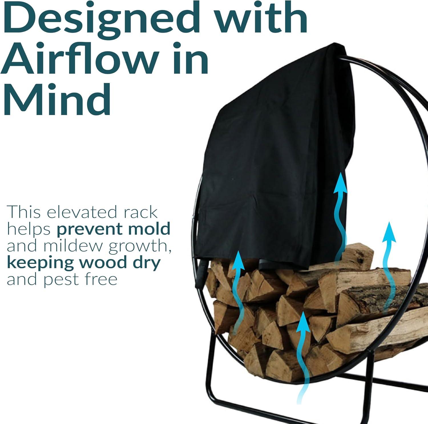Sunnydaze Outdoor Heavy-Duty Steel Firewood Log Hoop Storage Rack with Weather-Resistant PVC Log Hoop Cover - 48" - Black