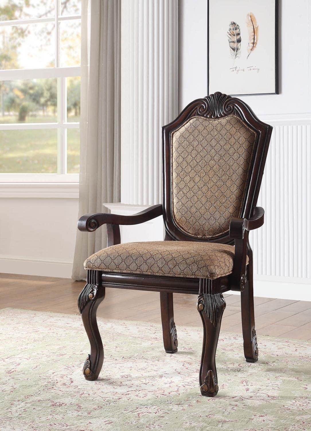 Chateau De Ville 29" Accent Chairs Fabric and Espresso - Acme Furniture: Luxurious Dining Armchair, Queen Anne Legs
