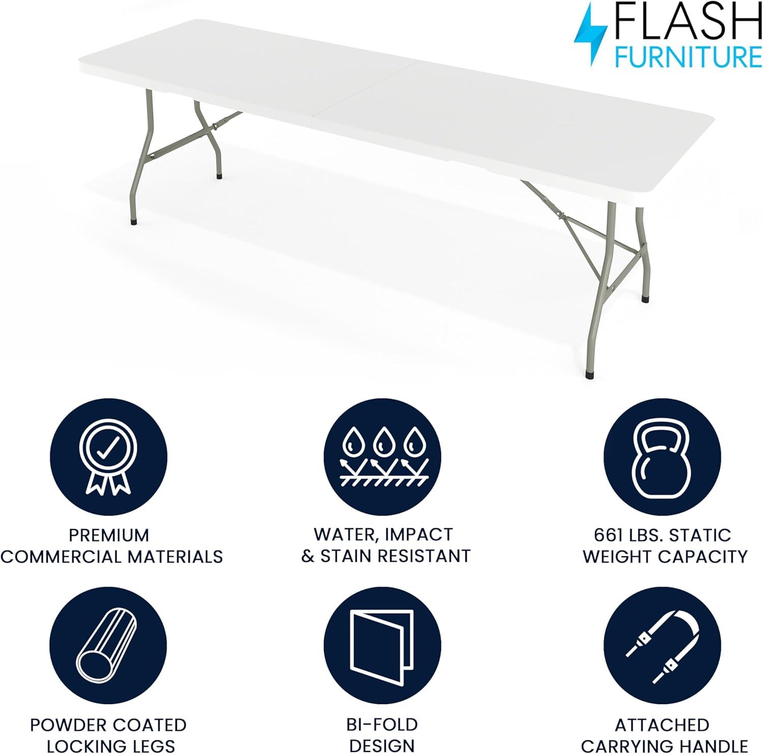 8-Foot Bi-Fold Plastic Banquet and Event Folding Table with Carrying Handle