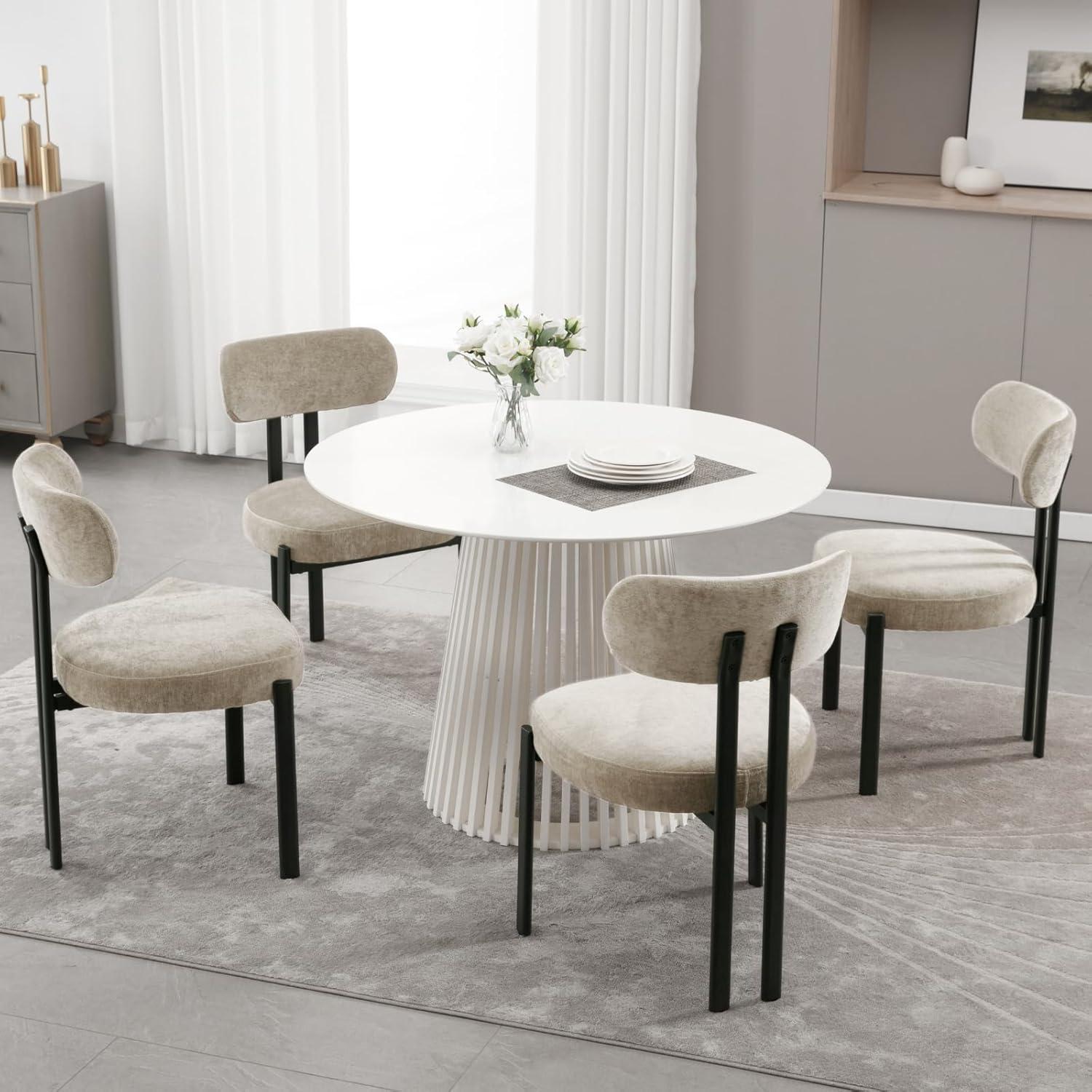 CONCETTA Dining Chairs Set of 4, Kitchen Chairs with Curved Backrest & Metal Legs, Mid Century Modern Round Dining Room Chairs for Vanity, Living Room,Beige