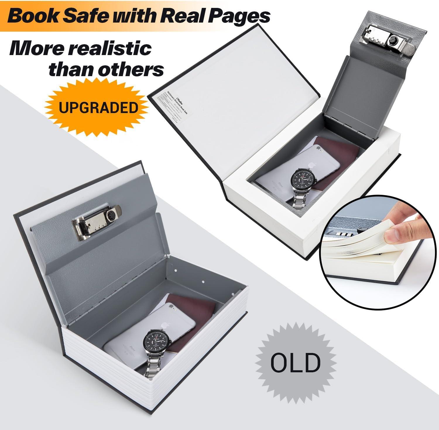 Book Safe Box with Combination Lock, Ohuhu Upgrade Dictionary Diversion Safe Secret Hidden Box for Home Office, Portable Safe Box for Money Cash Jewelry
