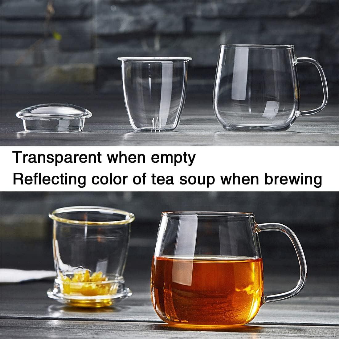 Large Clear Borosilicate Glass Tea Cup with Infuser and Lid, 17.6oz - For Loose Leaf Tea Enjoyment Teacup Mug