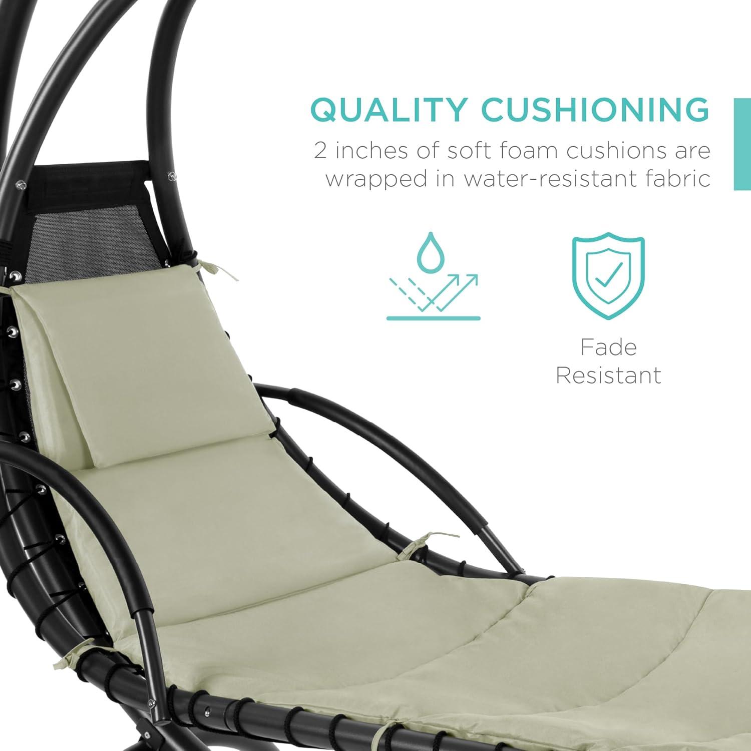 Best Choice Products Hanging Curved Chaise Lounge Chair Swing for Backyard, Patio w/ Pillow, Shade, Stand - Sage