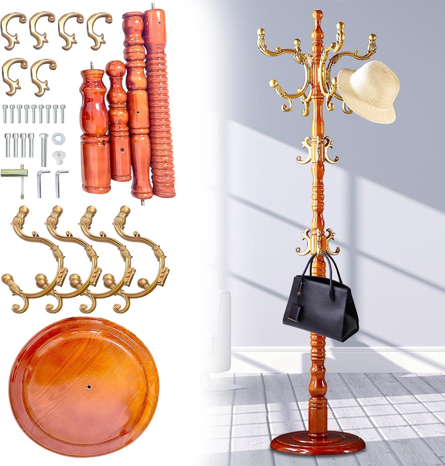 Red Barrel Studio® Wood Coat Rack Stand, Wooden Coat Rack Freestanding With Sturdy Round Base, Coat Racks With 14 Hooks, Natural Birch Wood Entryway Coat Tree Hanger Stand Easy To Assemble