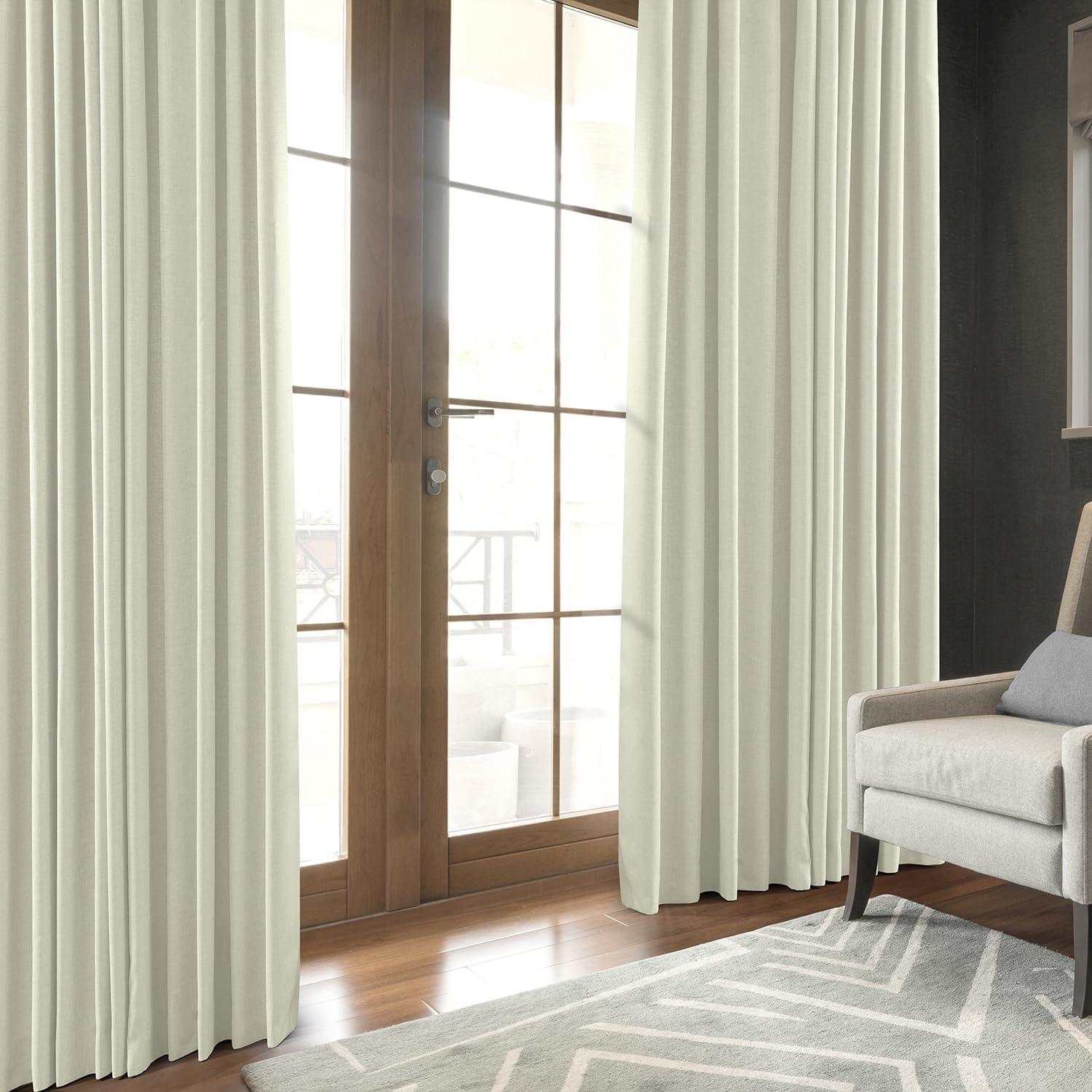 Half Price Drapes Gravity Ivory Italian Faux Linen Room Darkening Curtains (1 Panel), 50W X 108L