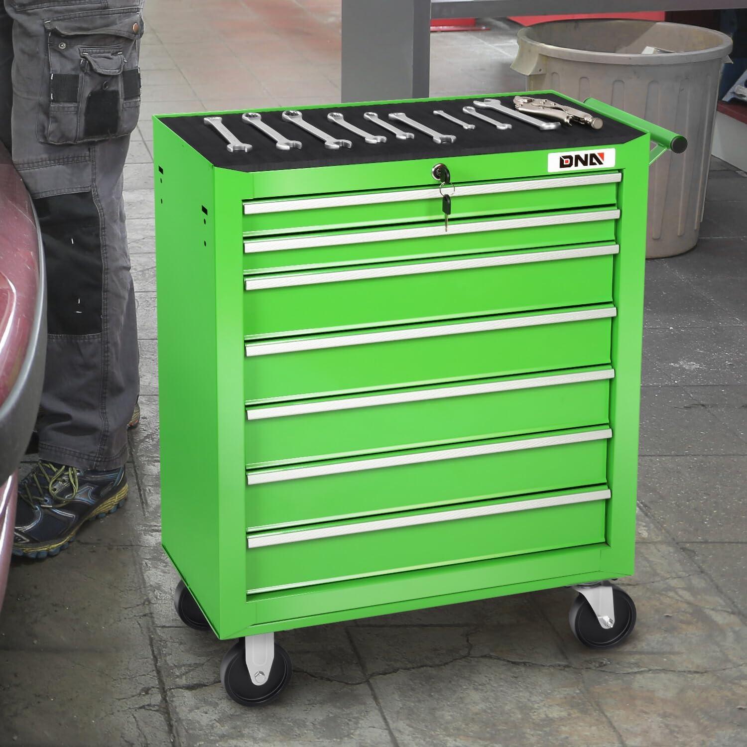 Green Steel 7-Drawer Rolling Tool Cabinet with Lock