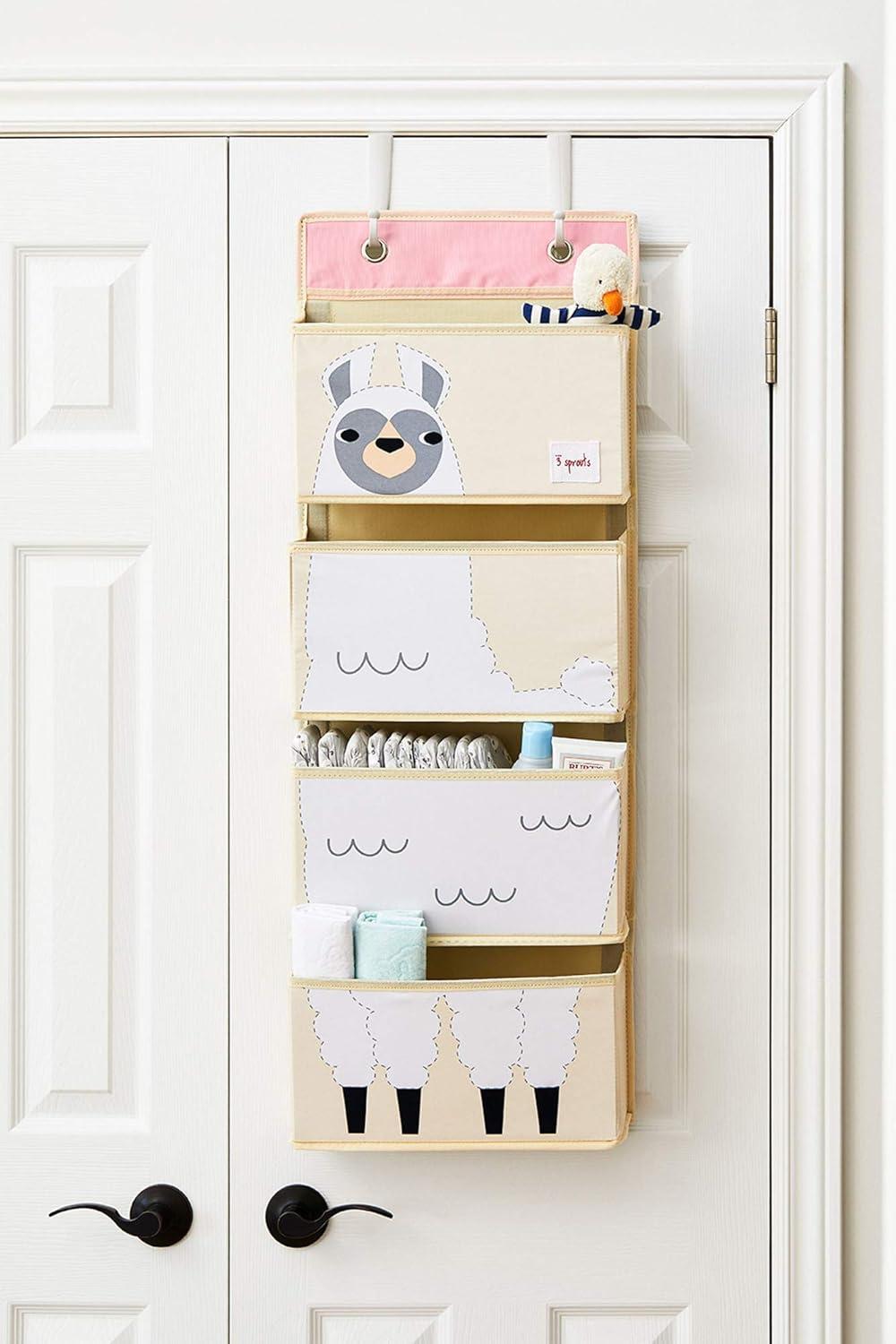 3 Sprouts 3 Sprouts - Children's Nursery Over the Door Organizer with Hooks - Llama