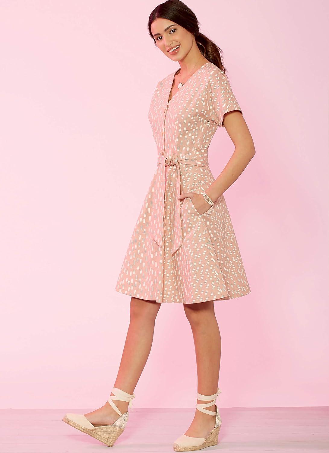 McCall's Patterns McCall's Women's Petite Belt and Button Up Dress, Sizes 6-14 Sewing Pattern, White