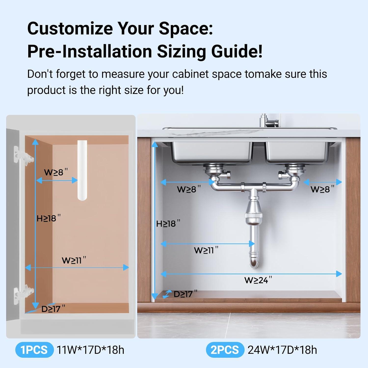 2-Tier Metal Under Sink Organizer, Pull Out Smoothly Under Kitchen Sink Organizer with Track, Large Capacity Heavy Load Under Sink Storage for Kitchen and Bathroom