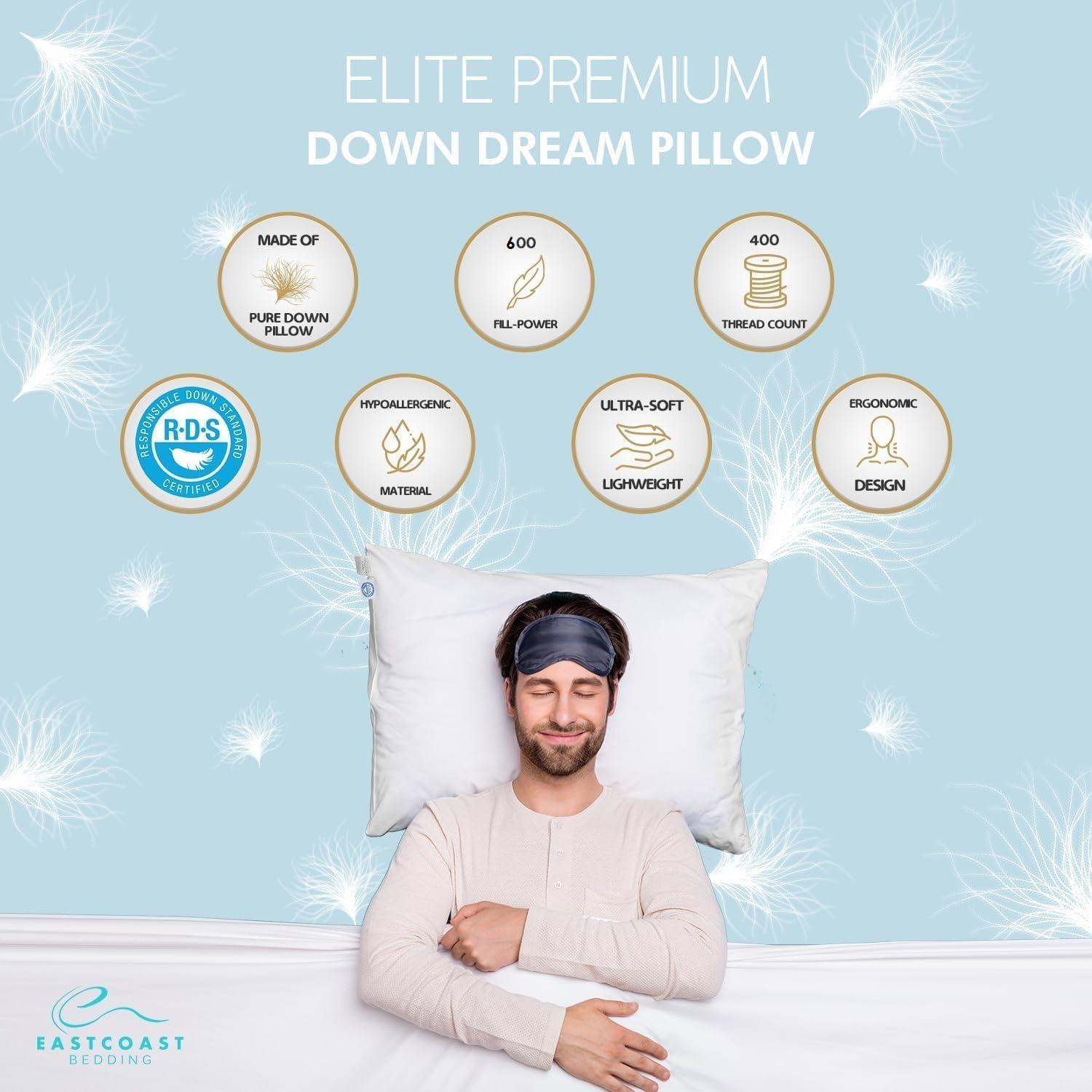 East Coast Bedding Firm Elite Premium Down Dream 600 Fill Power Pillow Set of 2