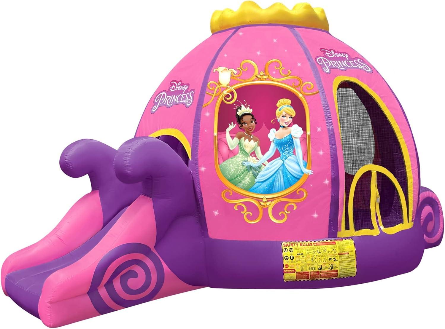 Funormous Disney Princess Carriage Inflatable Outdoor Bounce House with Slide and Ball Pit
