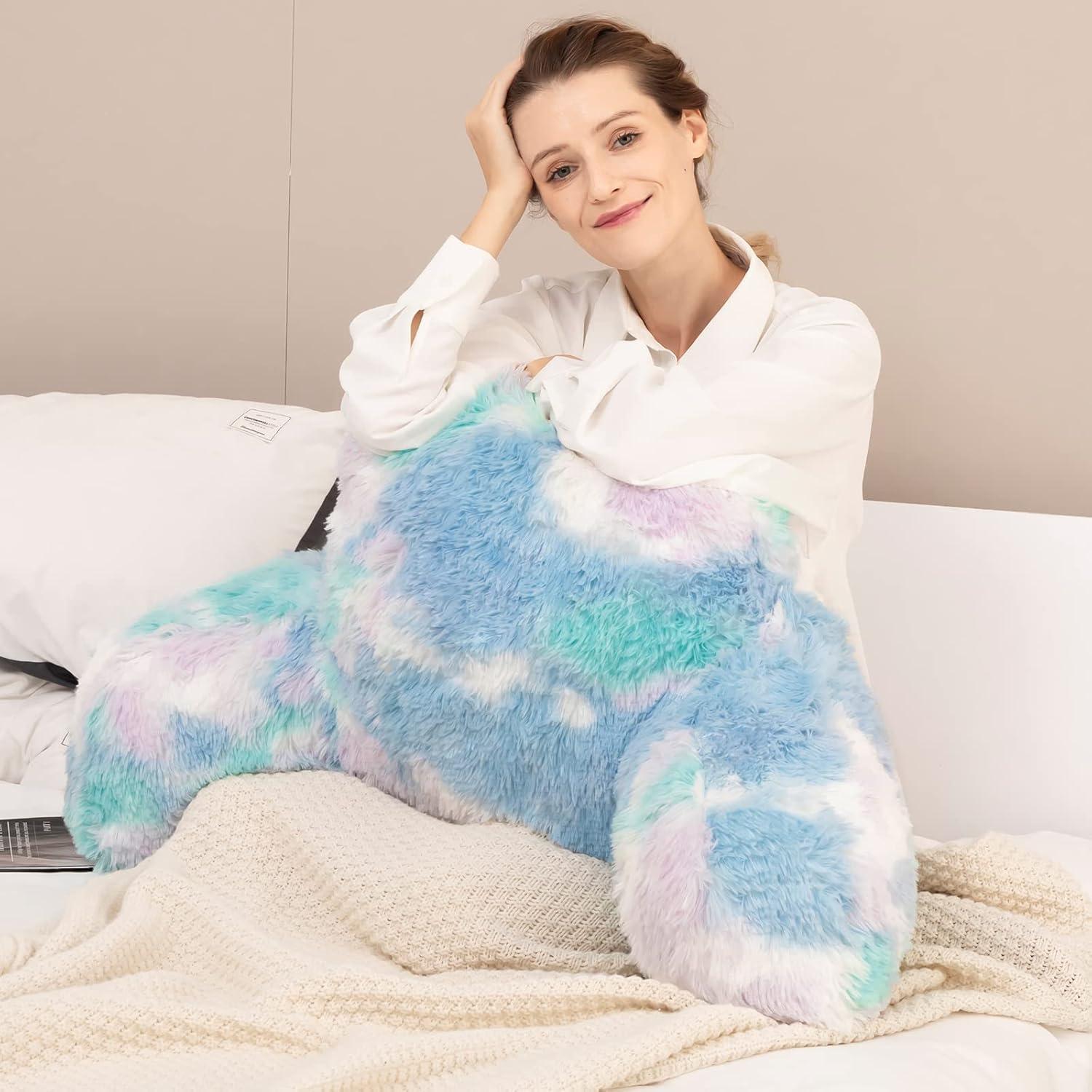 Pastel Faux Fur Reading Pillow with Arms and Premium Stuffing