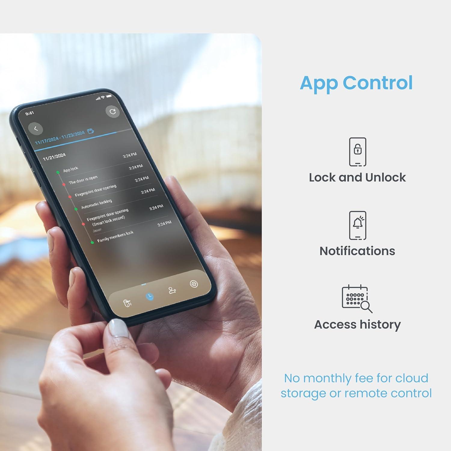 Lockly Smart Lock Model 6S, Bluetooth Smart Door Lock, Keyless Entry Door Lock, Touchscreen Keypad, App Control, eKeys and Offline Access Code, Auto Lock - Satin Nickel
