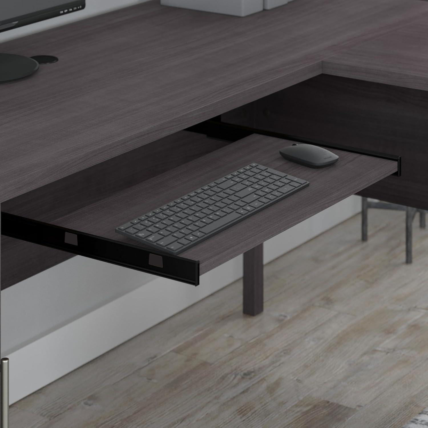 Bush Furniture Somerset 60" L Shaped Desk with Storage, Storm Gray