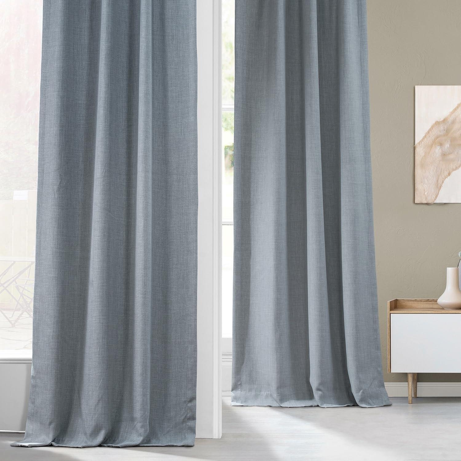 Heather Grey Faux Linen Room Darkening Curtain (1 Panel), Heather Grey, 50W X 108L
