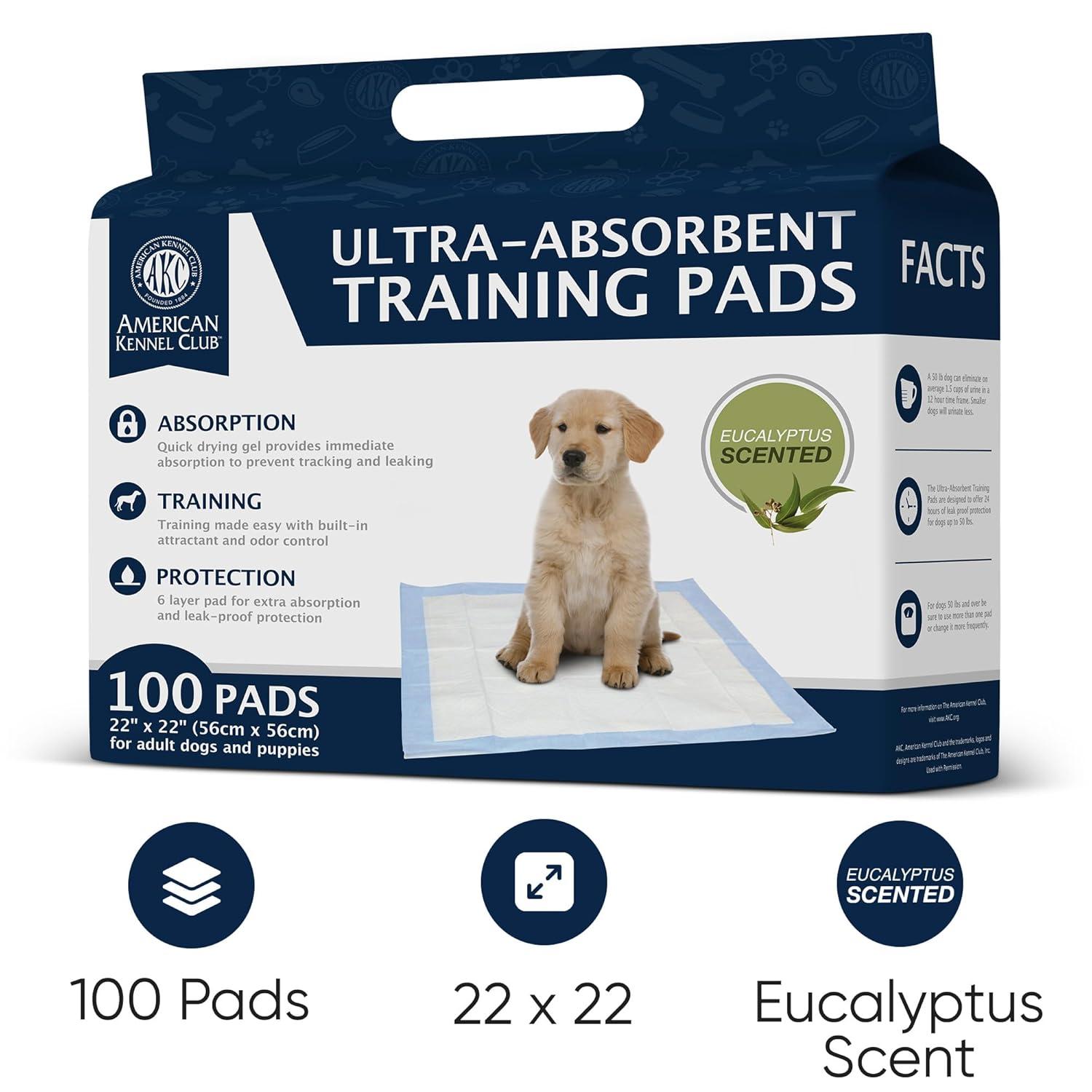 AMERICAN KENNEL CLUB AKC62975 6-Layer Leak-proof Puppy Training Pads - 22x22 Inches, Green, Synthetic, Disposable-Pet-Training-Pads, Pack of 100