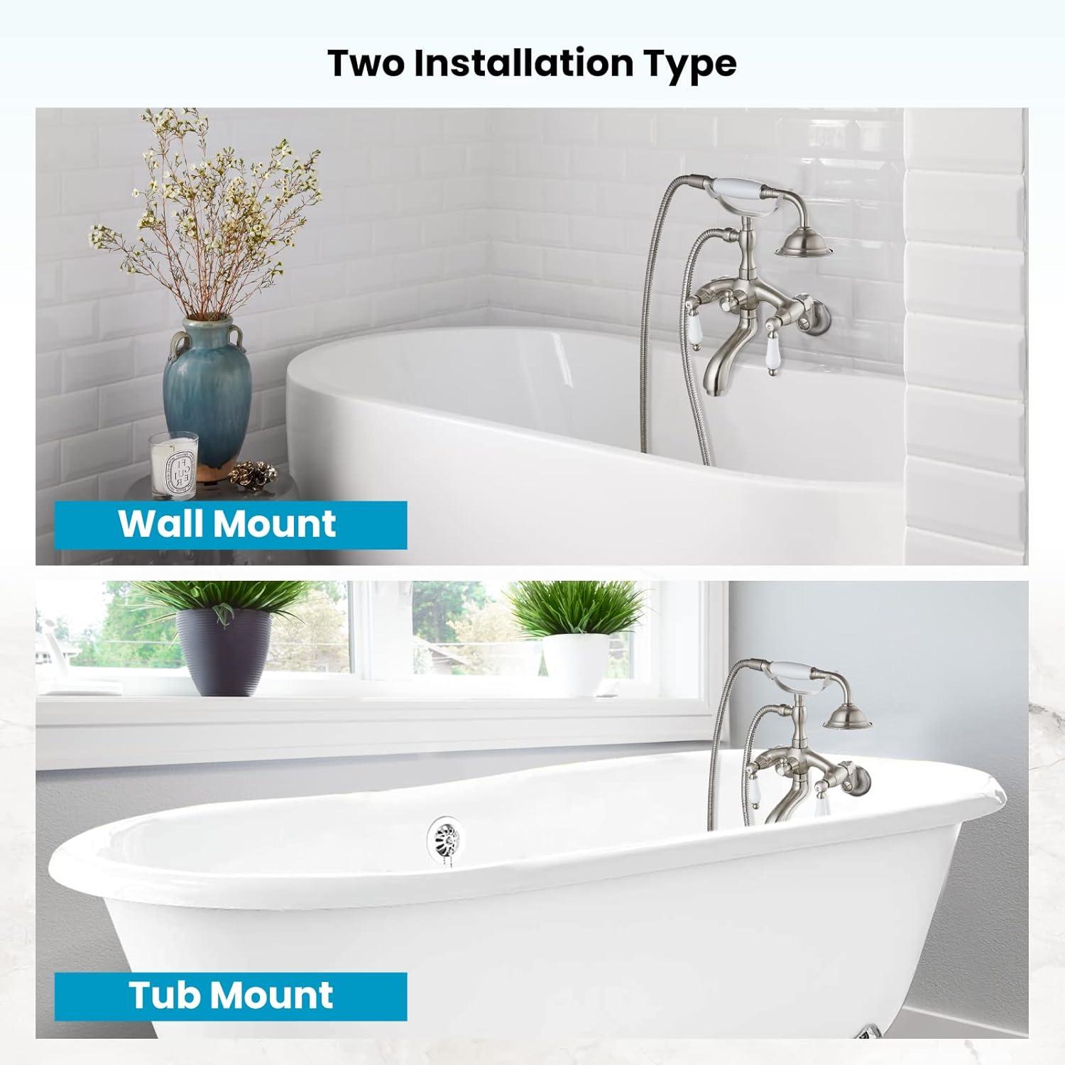 2 Handle Wall Mounted Clawfoot Tub Faucet