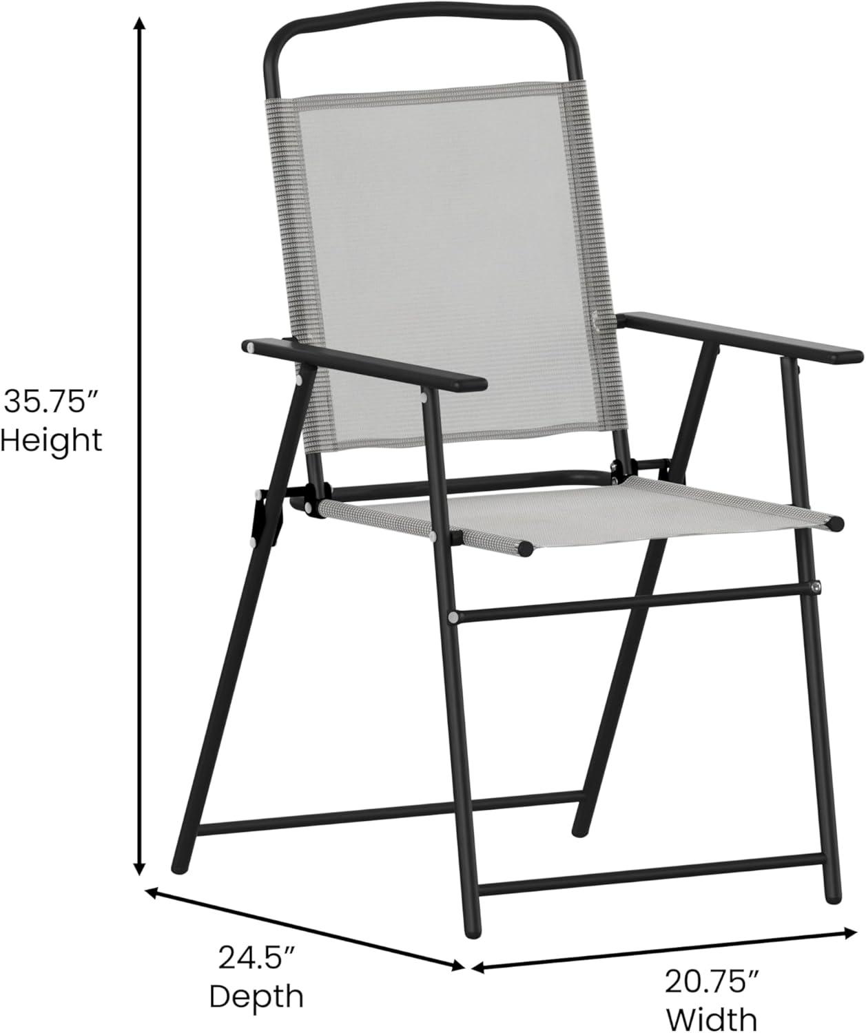 Flash Furniture Set of 2 Mystic Folding Patio Sling Chairs, Outdoor Textilene Lawn Chairs with Armrests in Gray