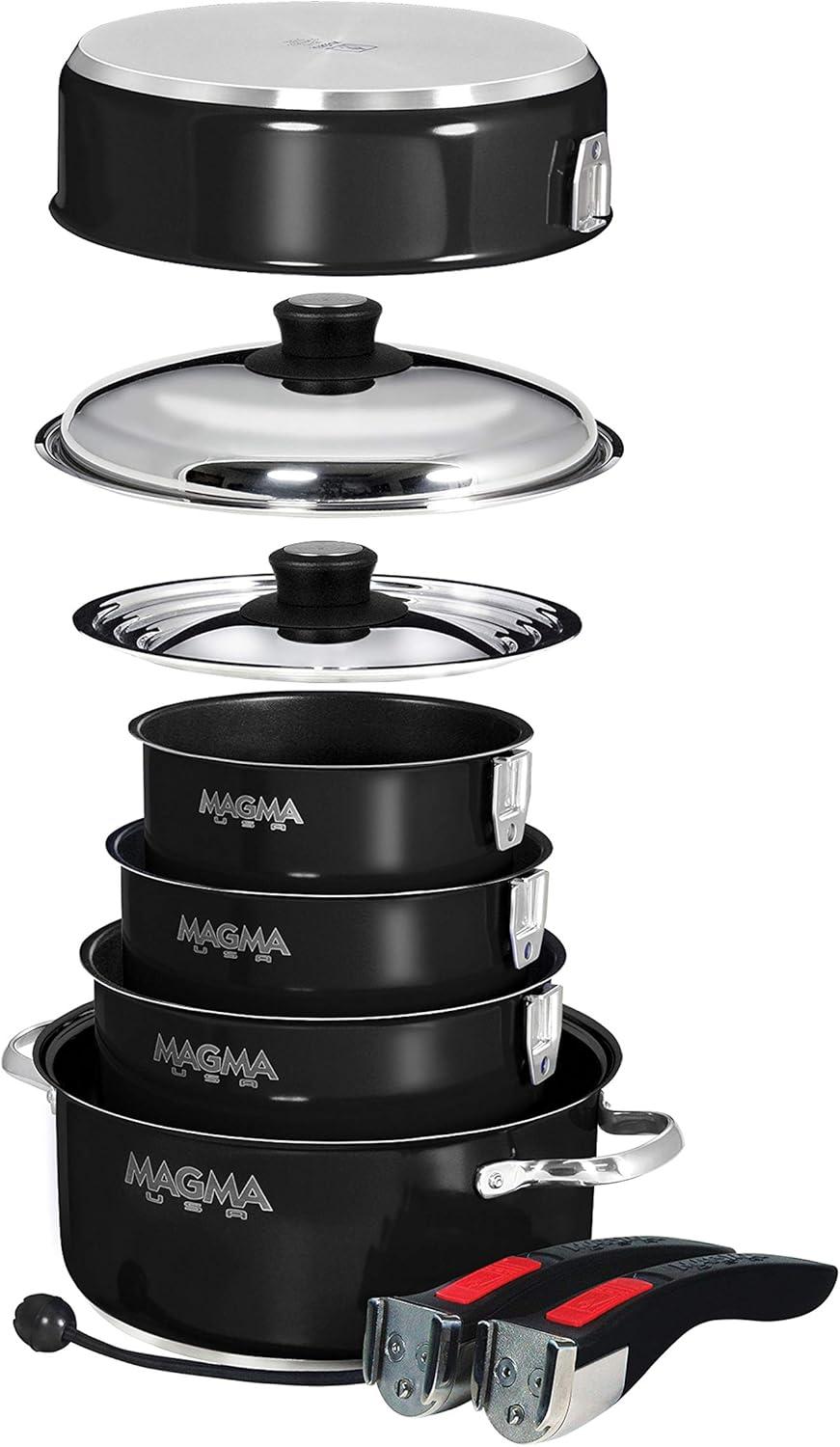 Magma Nestable 10 Piece Induction Non-Stick Enamel Finish Cookware Set - Jet Black Magma Nestable 10 Piece Induction Non-Stick Enamel Finish Cookware Set - Jet Black