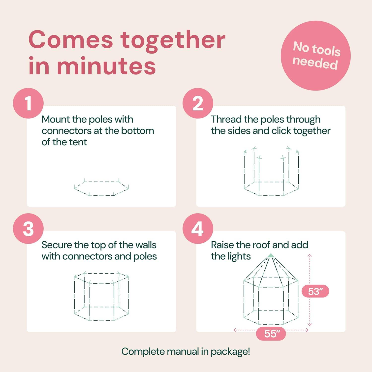 Princess Tent for Kids Tent - 55" X 53" with Led Star Lights | Princess Toys | Toddler Play Tent | Playhouse | Princess Castle