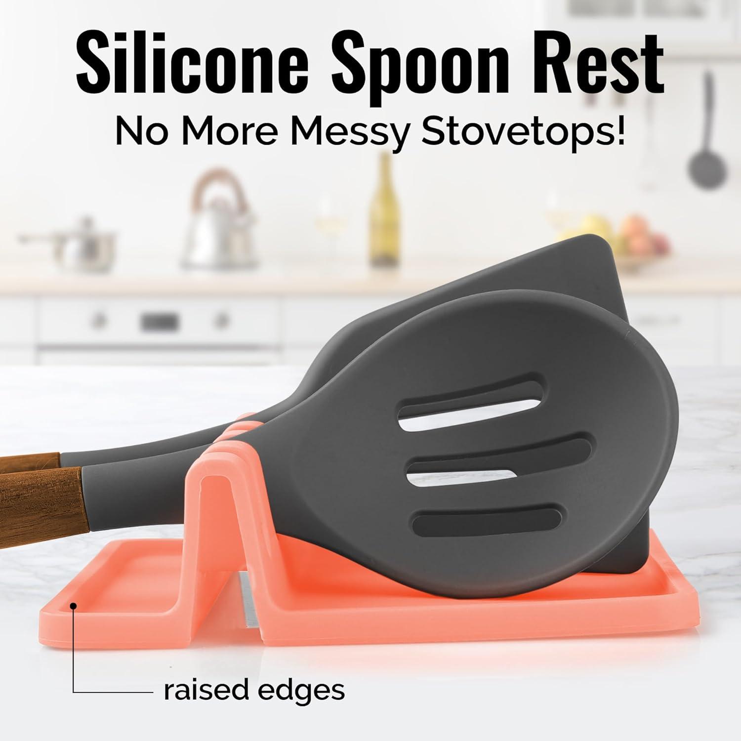 Zulay Silicone Utensil Rest with Drip Pad for Multiple Utensils BPA-Free Stove Top - Gray