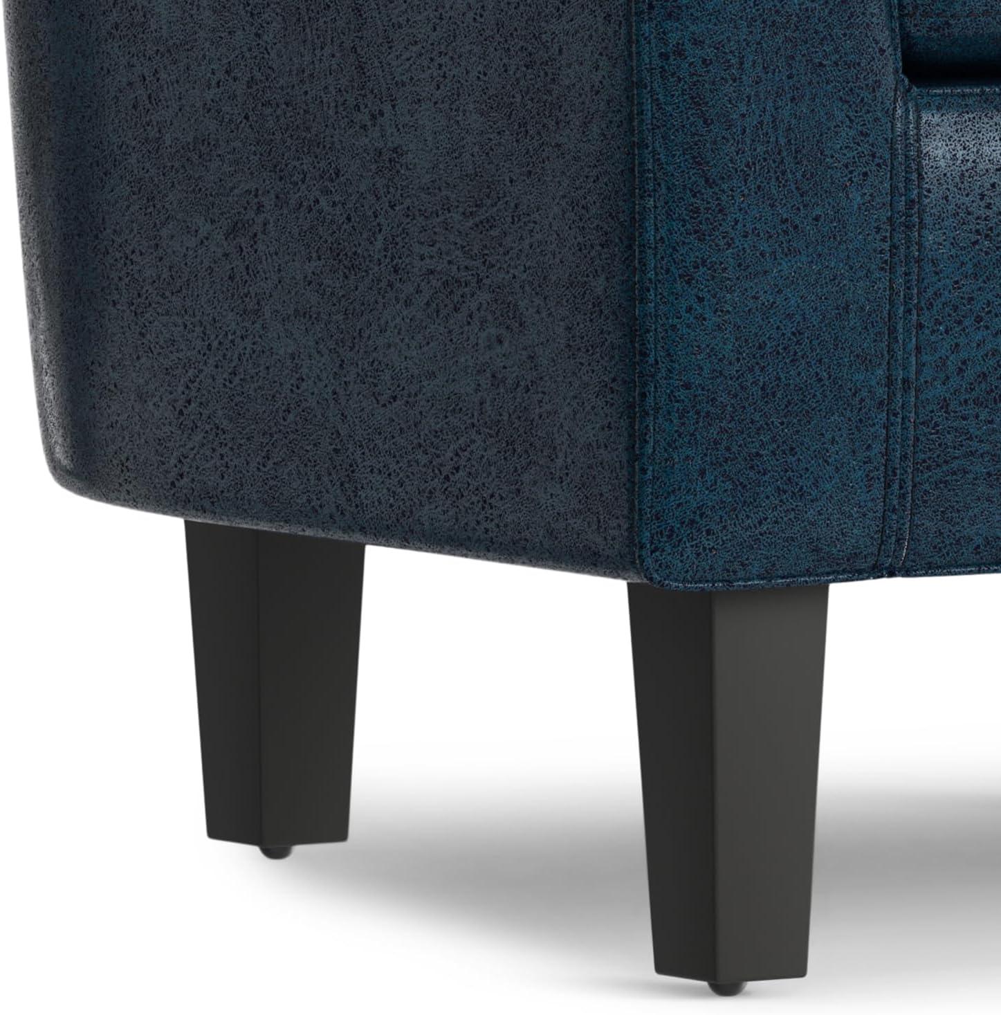 Simpli Home Austin 30" Contemporary Tub Chair in Dark Blue Faux Leather