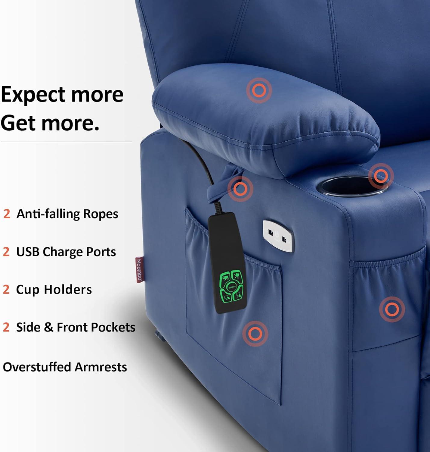 22.8" Wide Dual Motor Power Recliner Lift Chair with Massage and Heat, Infinite Position, Faux Leather