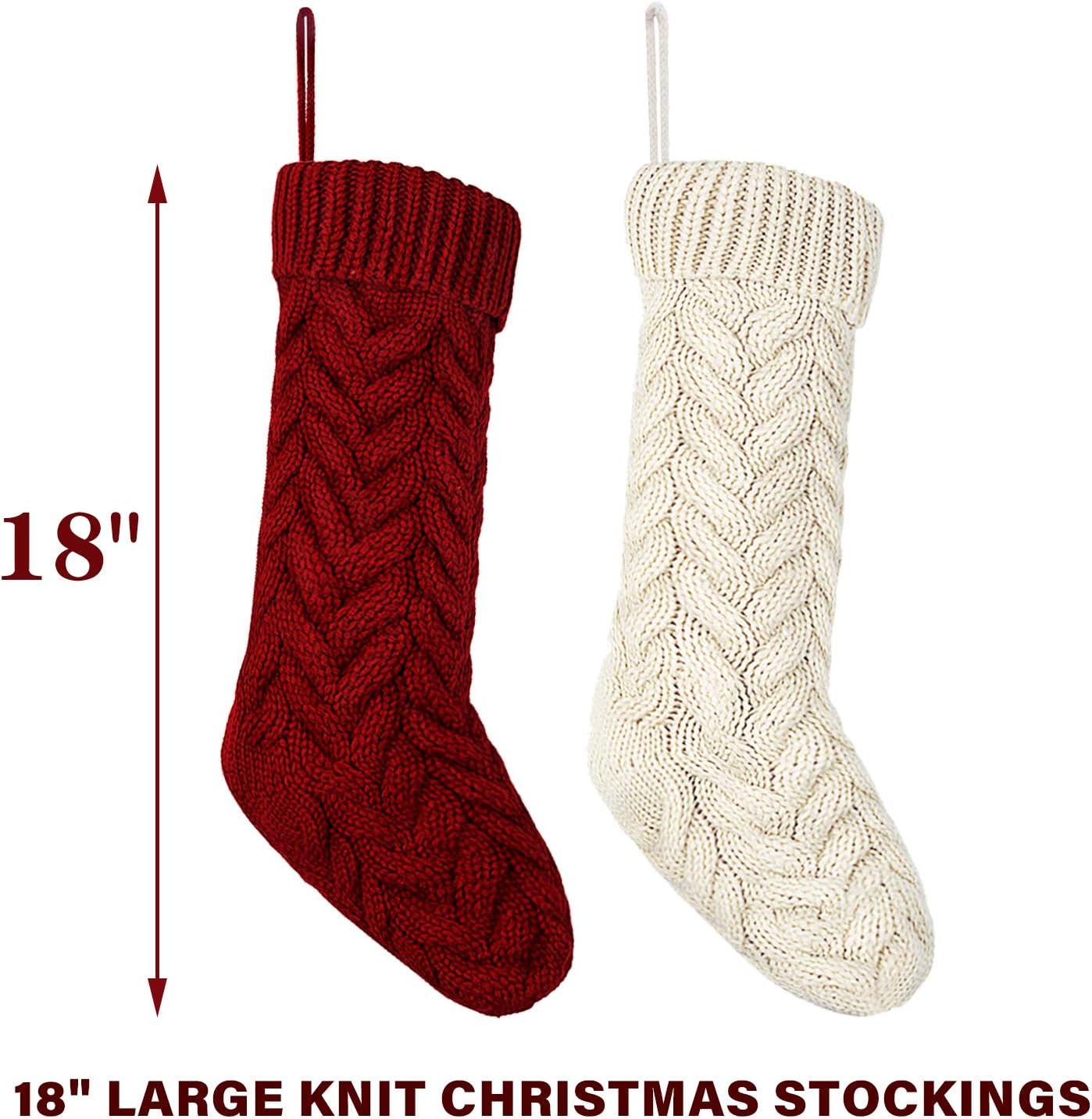 4 Pack 18" Large Knit Christmas Stockings with Name Tags