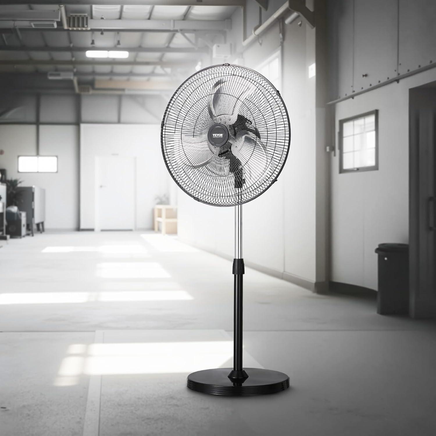 Vevor GYLSFS16INCH0LFIYV1 16 in. 3-Speed Industrial Pedestal Fan Oscillating Height Adjustable - Silver
