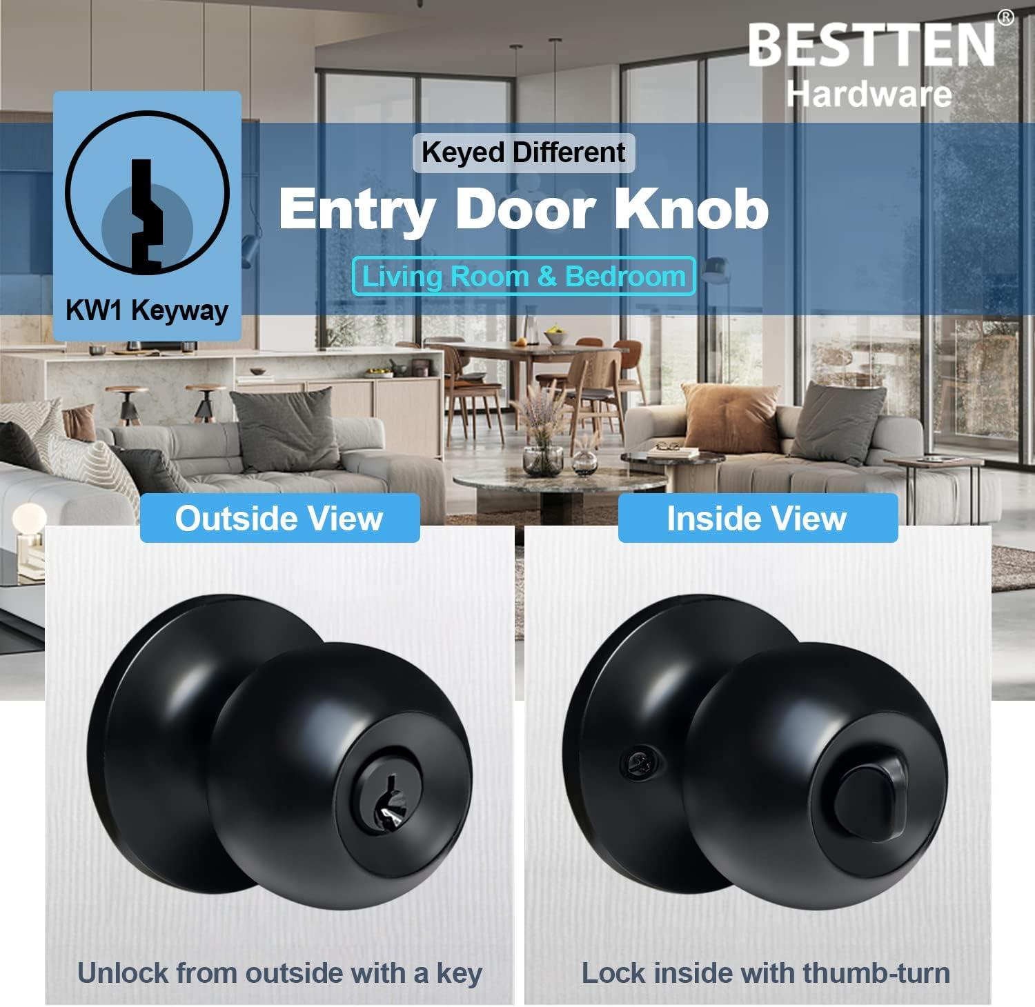 Matte Black Alloy Steel Round Door Knob Set with Deadbolt