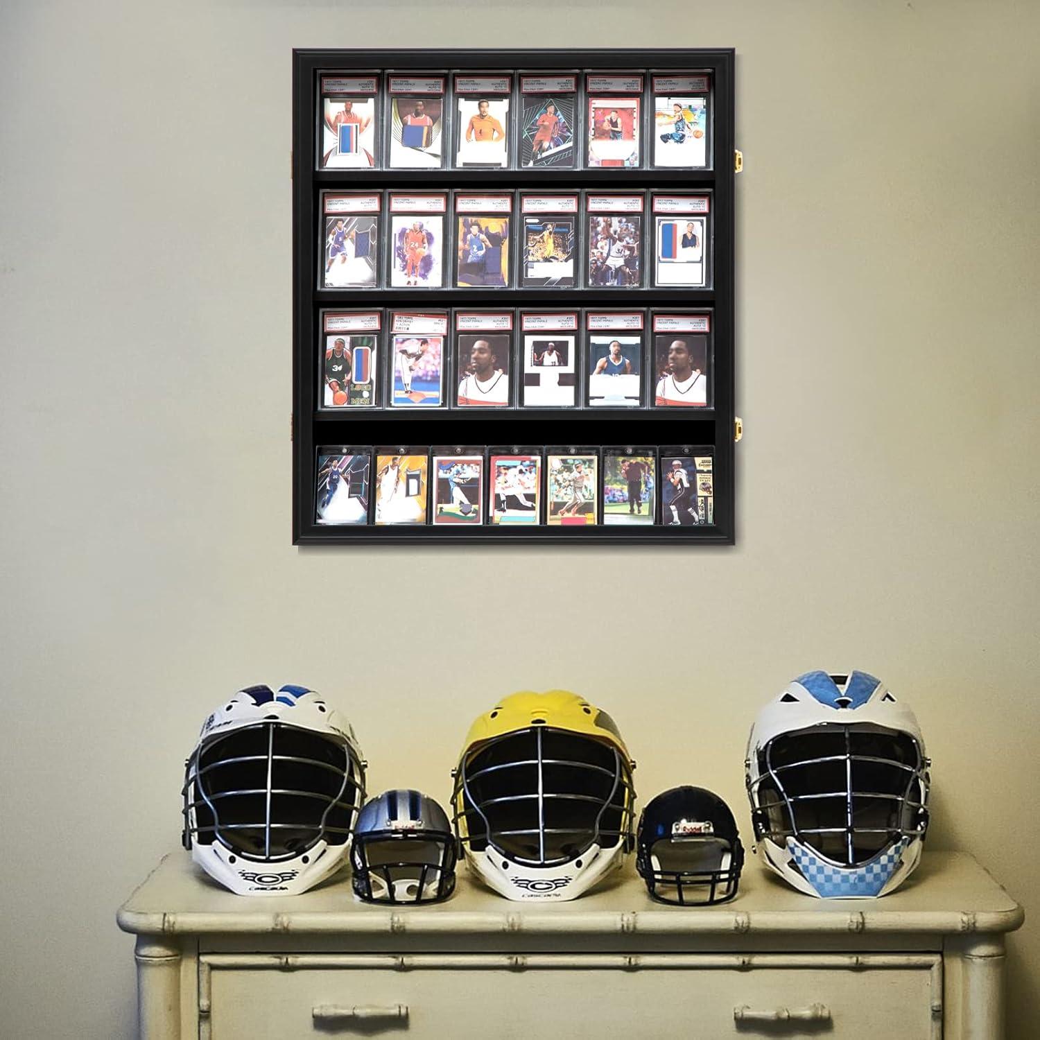 Estuche para Exhibición de Tarjetas Deportivas de 35 Grados: Marco de Exhibición de Tarjetas de Béisbol con Protección UV Gabinete de Pared con Cerradura Transparente para Tarjetas Coleccionables de Baloncesto Negro Vertical
