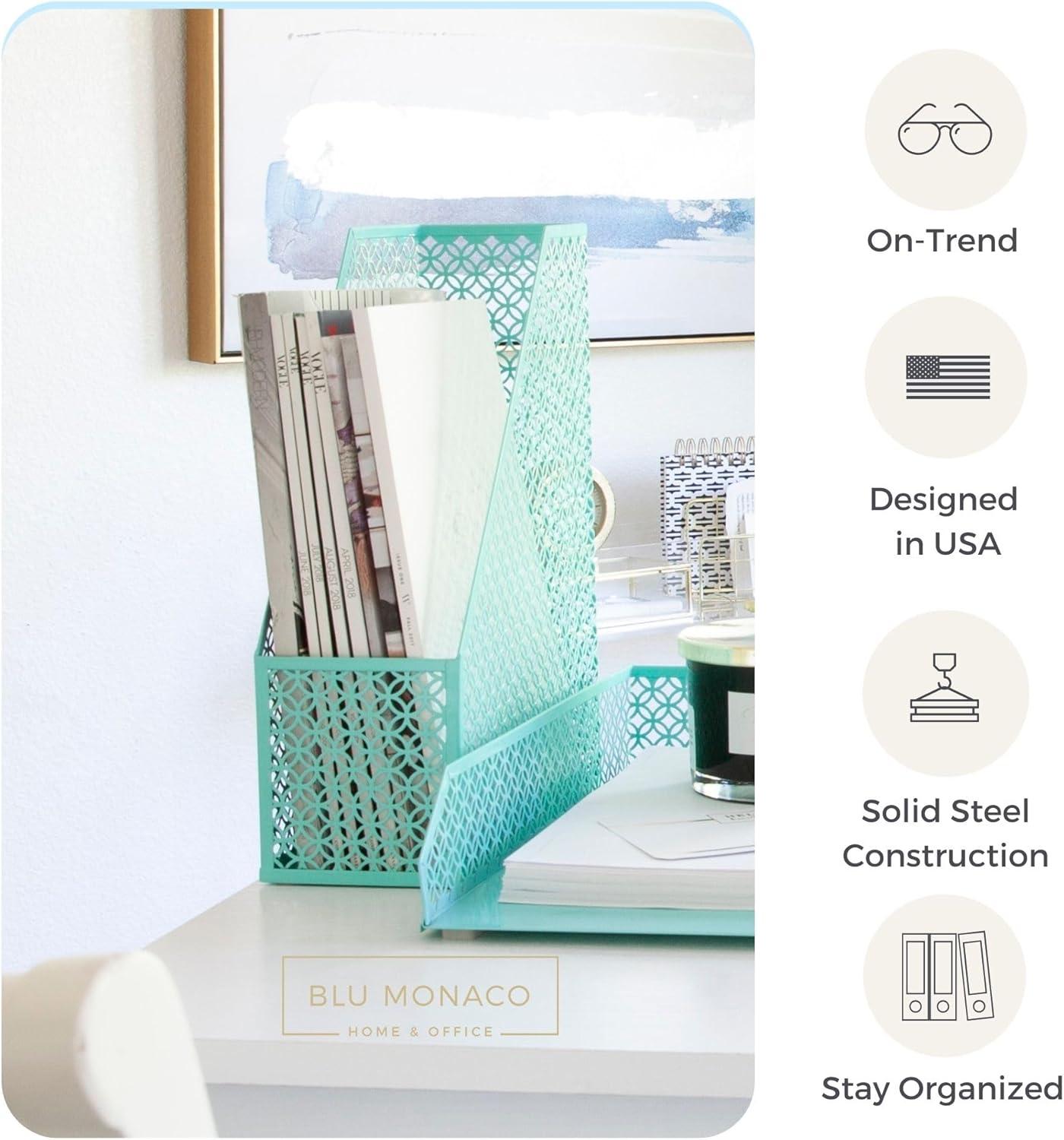 Blu Monaco Aqua 6 Piece Cute Desk Organizer Set - Desk Organizers and Accessories for Women - Cute Office Desk Accessories - Desktop Organization