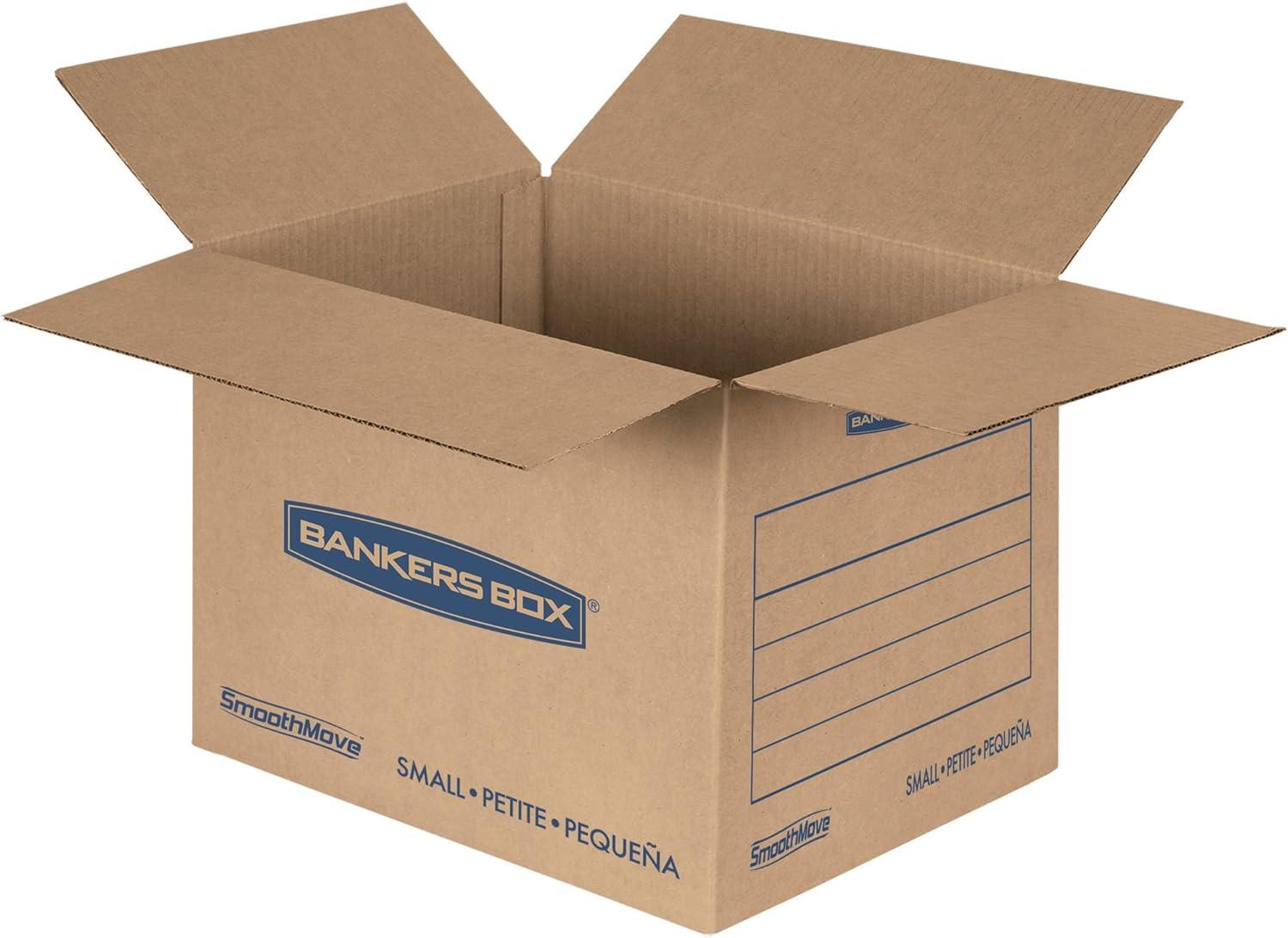 SmoothMove Basic Moving Boxes, Small Internal Dimensions: 12" Width x 16" Depth x 12" Height - External Dimensions: 12.3" Width x 16.5" Depth x 12.6" Height - Heavy Duty - Corrugated - Kraft, Black