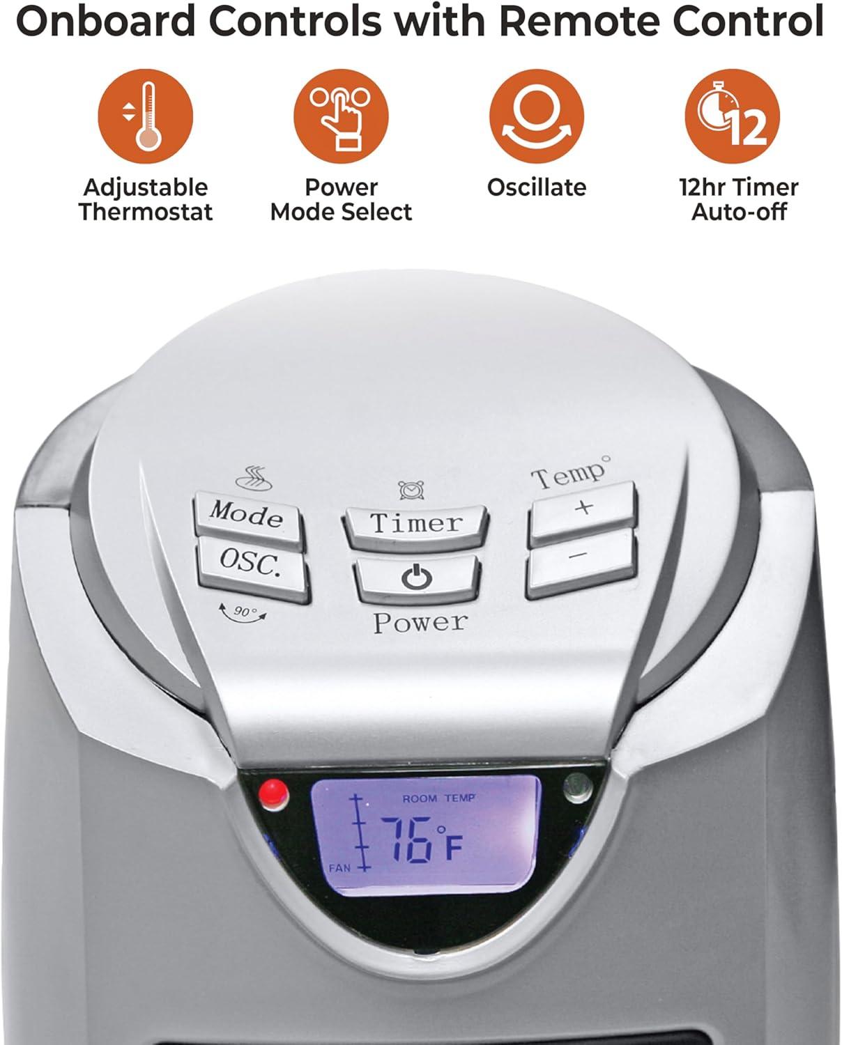 Comfort Zone Portable 1500W Ceramic Oscillating Digital Tower Space Heater