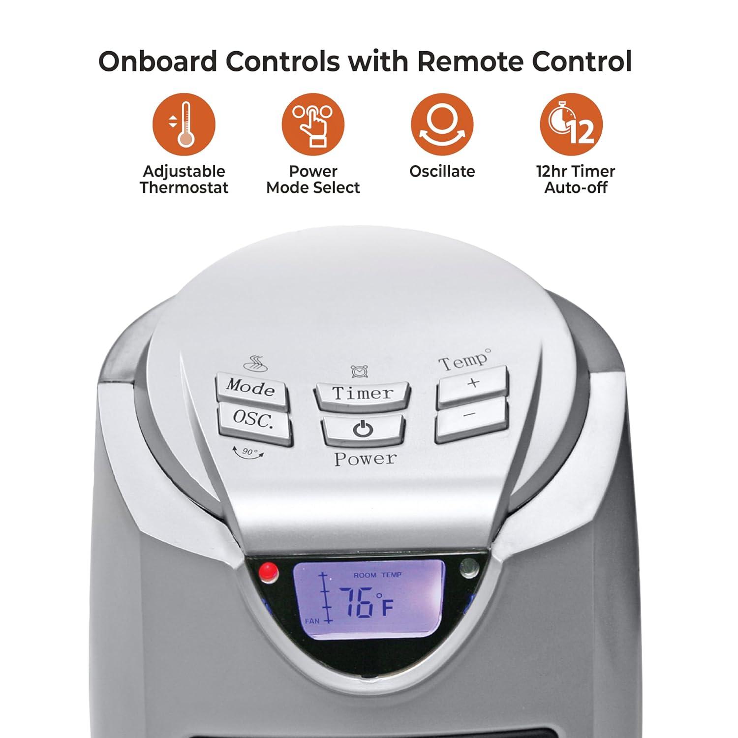 Comfort Zone Portable 1500W Ceramic Oscillating Digital Tower Space Heater