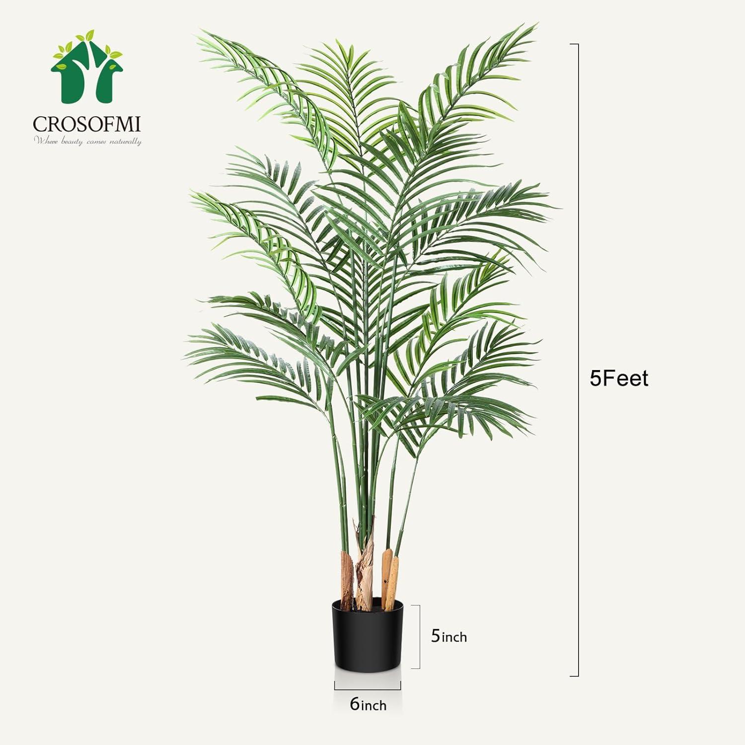 Artificial Areca Palm Plant 5Ft Fake Tropical Palm Tree, Perfect Faux Dypsis Lutescens Plants in Pot for Indoor Outdoor House Home Office Garden Modern Decoration Housewarming Gift,1Pcs